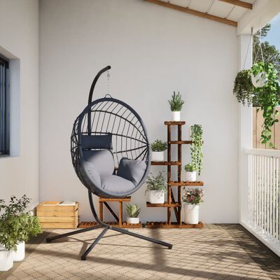 Chaise Œuf Suspendue avec Support – Résine Tressée – Coussins Inclus – Pivotante – Intérieur / Extérieur – Noir