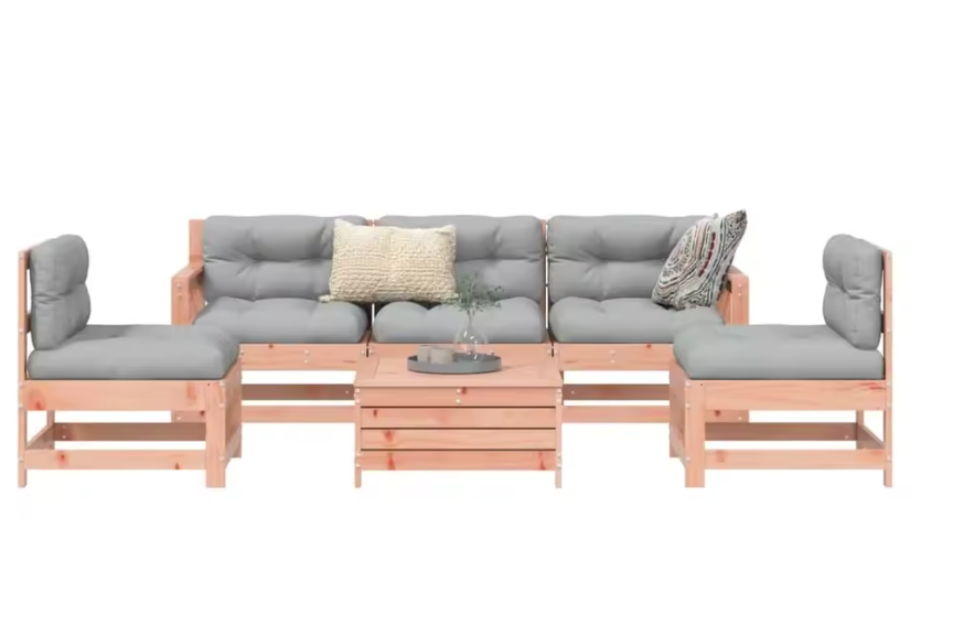 Salon de Jardin 6 Pièces Modulable – Bois de Sapin Douglas Brut – Sans Coussins – Extérieur