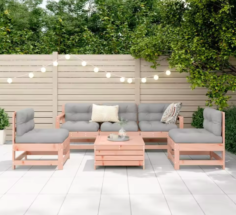 Salon de Jardin 6 Pièces Modulable – Bois de Sapin Douglas Brut – Sans Coussins – Extérieur
