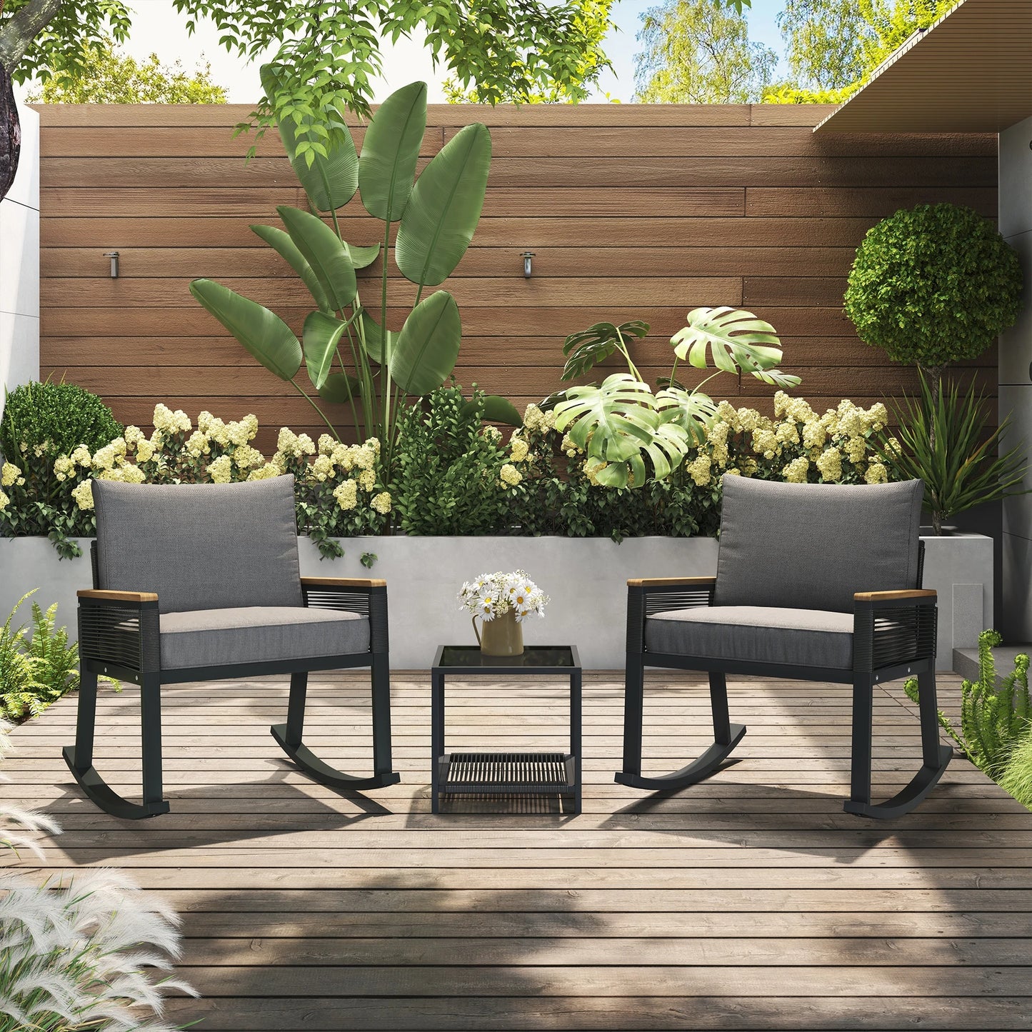 Rocking chair set with glass coffee table with UL 
