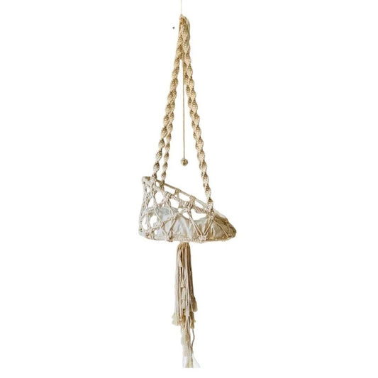 Panier Hamac Suspendu pour Chat – Corde Tressée Artisanale – Coussin Amovible – Intérieur