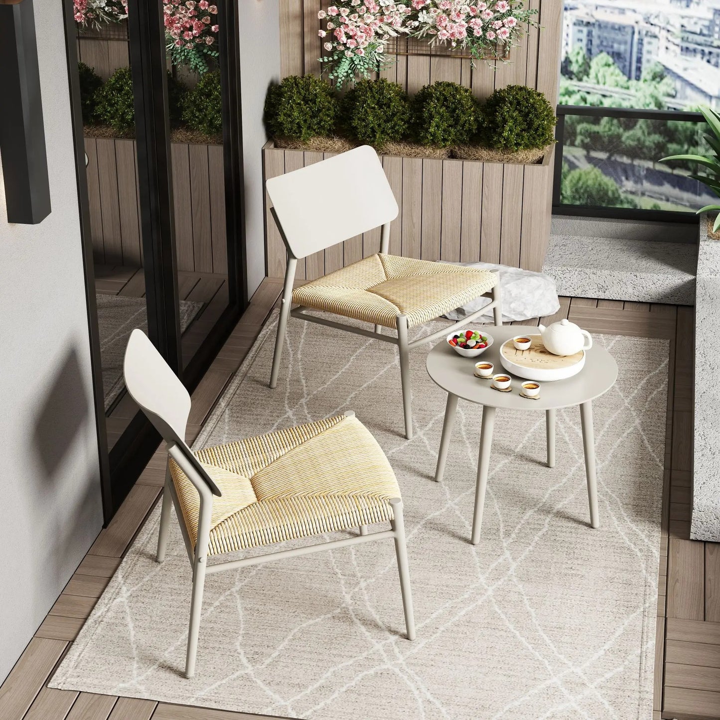 Ensemble Mobilier de Jardin 3 Pièces – Aluminium & Rotin PE – 2 Chaises avec Coussins + Table Basse – Extérieur