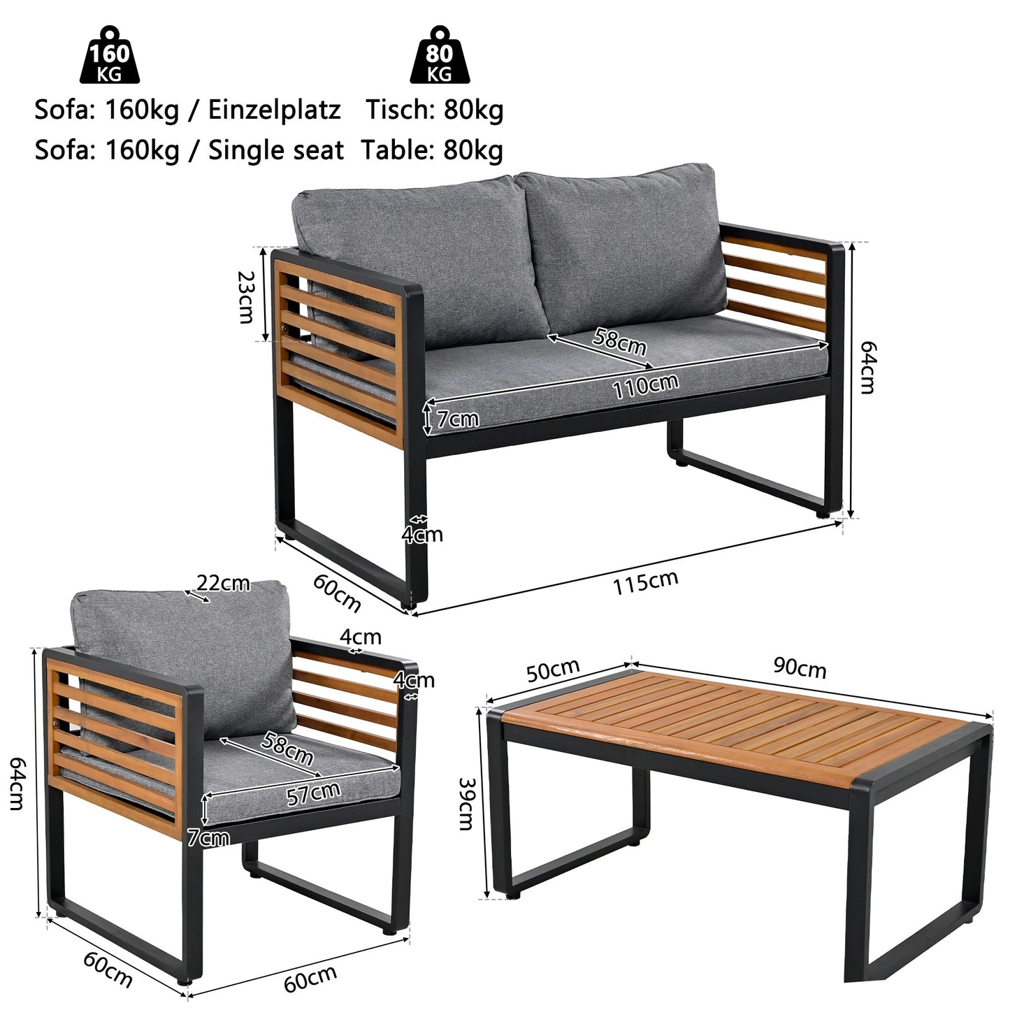 Garden furniture set with galvanized iron frame 