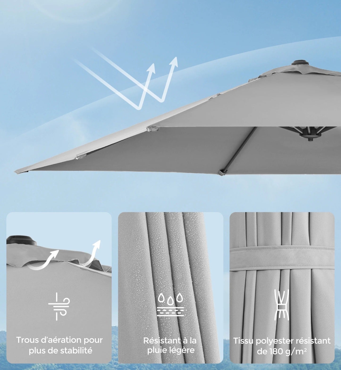 Parasol Déporté Carré 270x270 cm – Rotatif 360° – UPF 50+ – Base Métallique Incluse – Extérieur