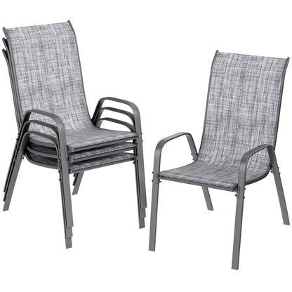 Lot de 4 Chaises de Jardin Empilables – Structure Métal Thermolaqué & Assise en Tissu Teslin – Résistantes aux Intempéries – 150 kg