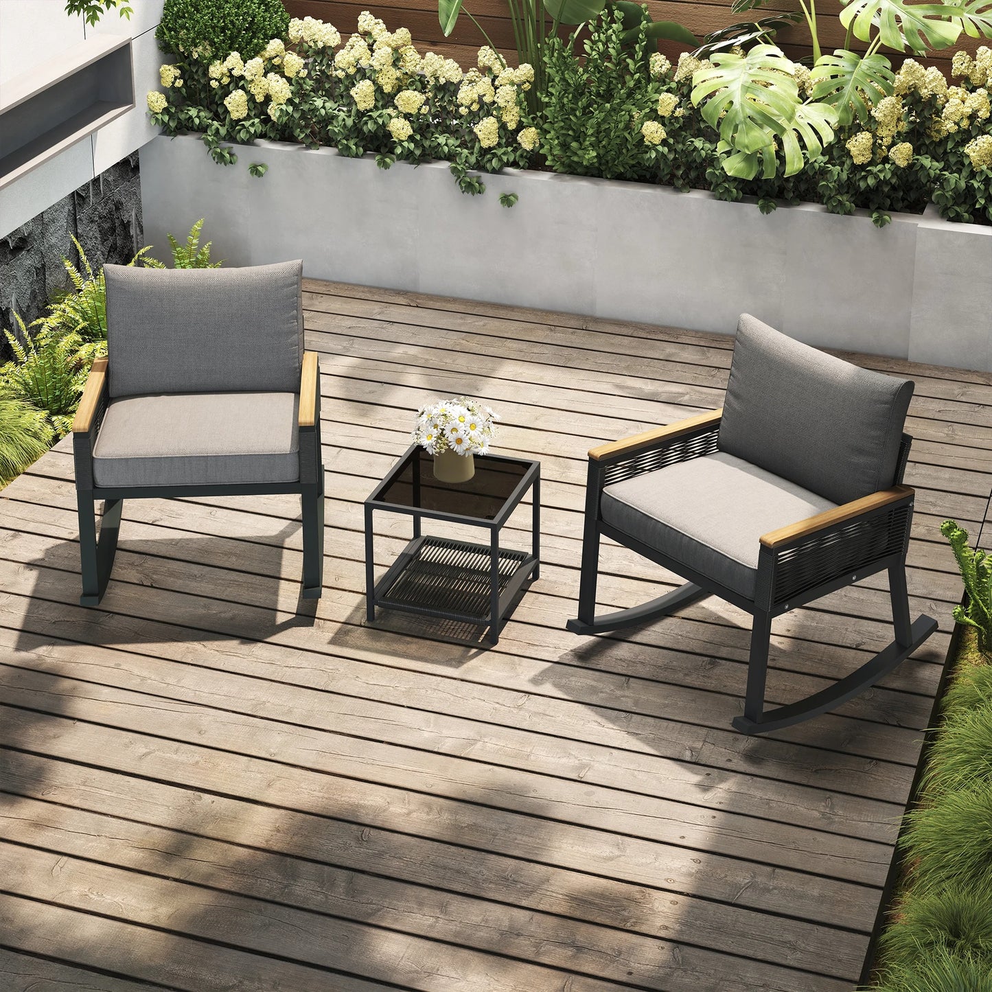 Rocking chair set with glass coffee table with UL 