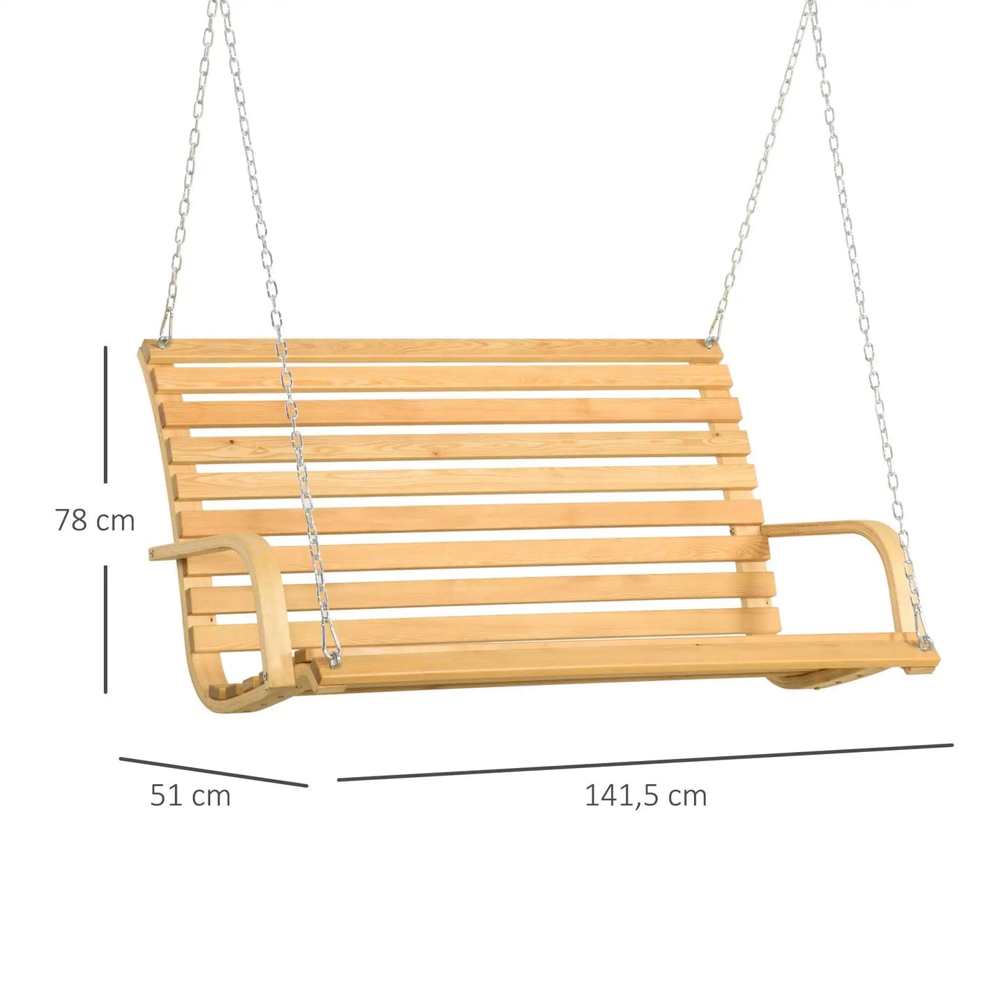 Banc Suspendu 2 Places Outsunny – Larch Wood, Chaînes Métalliques, Charge 240 kg