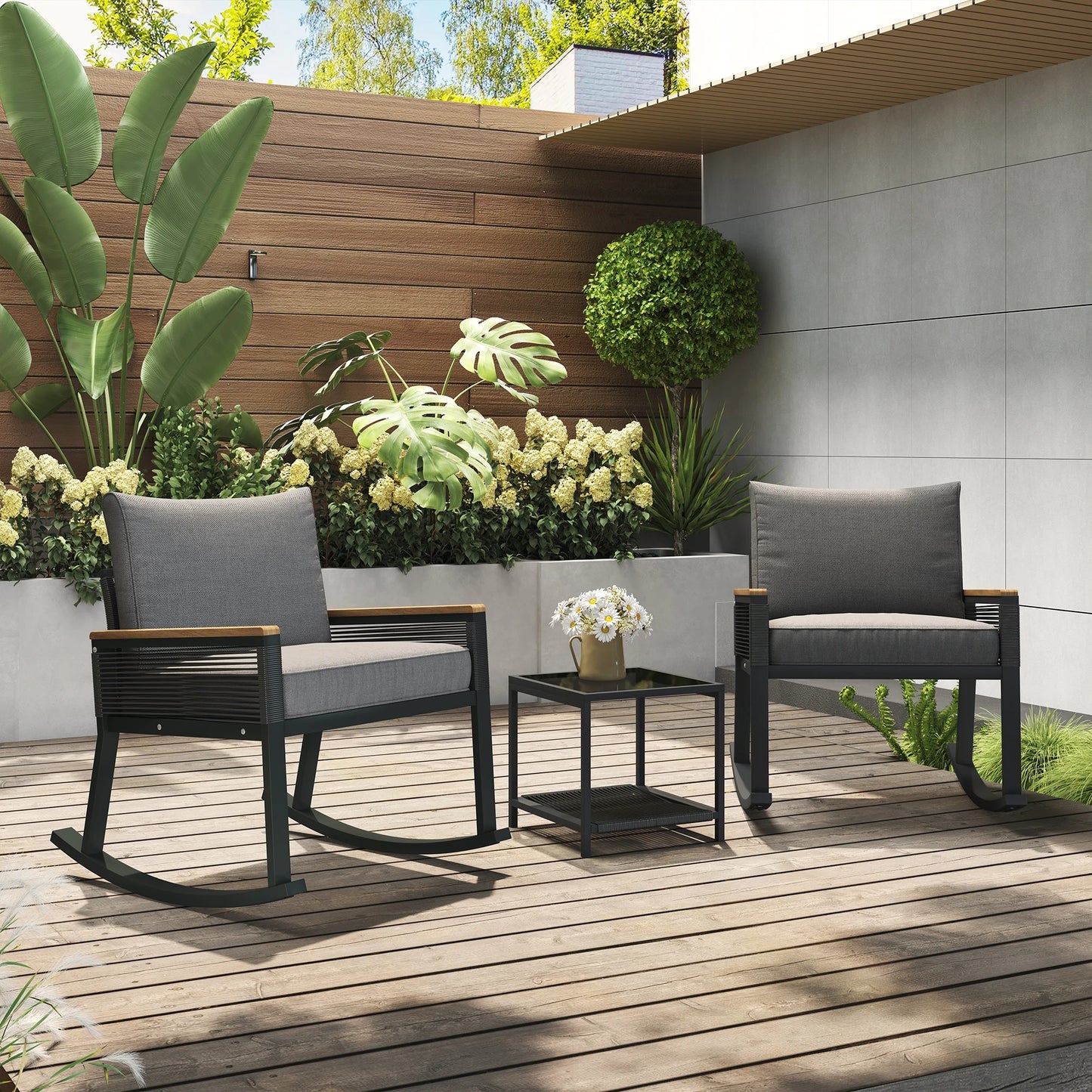 Rocking chair set with glass coffee table with UL 