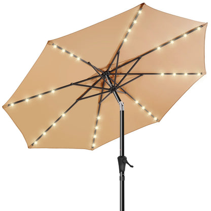 Parasol de Terrasse avec LED Solaires – Tissu UPF 50+ – Manivelle – 2,7 m