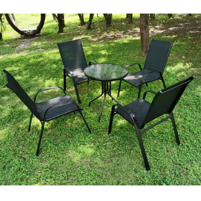 Lot de 4 Chaises de Jardin Empilables – Structure Métal Thermolaqué & Assise en Tissu Teslin – Résistantes aux Intempéries – 150 kg