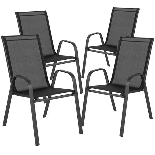 Lot de 4 Chaises de Jardin Empilables – Structure Métal Thermolaqué & Assise en Tissu Teslin – Résistantes aux Intempéries – 150 kg