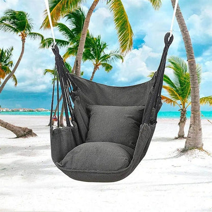 Chaise Hamac Suspendue – Toile Coton / Polyester – Portable – Extérieur / Camping / Terrasse – À Fixer