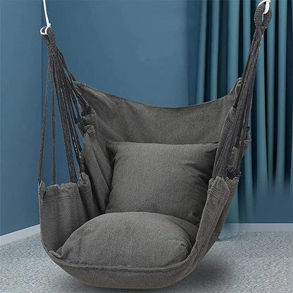 Chaise Hamac Suspendue – Toile Coton / Polyester – Portable – Extérieur / Camping / Terrasse – À Fixer