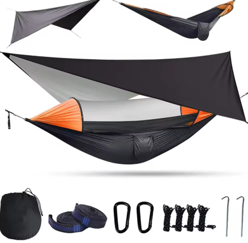 Hamac de Camping Double 290×140 cm – Avec Moustiquaire & Bâche Imperméable – Nylon 210T – Charge 250 kg