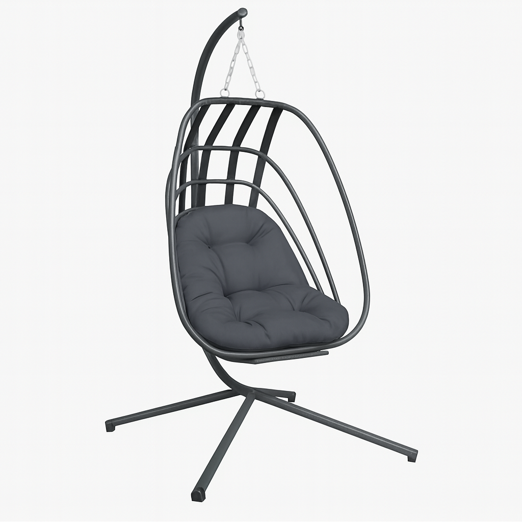 Chaise Œuf Suspendue avec Support Autoportant – Noir / Anthracite – Acier & Polypropylène – Intérieur / Extérieur