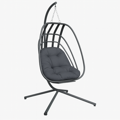 Chaise Œuf Suspendue avec Support Autoportant – Noir / Anthracite – Acier & Polypropylène – Intérieur / Extérieur