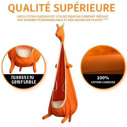 Balançoire suspendue pour enfant – Style kangourou – Toile robuste avec barres de sécurité – Utilisation intérieure / extérieure – Kit de fixation inclus – Capacité 80 kg – Orange