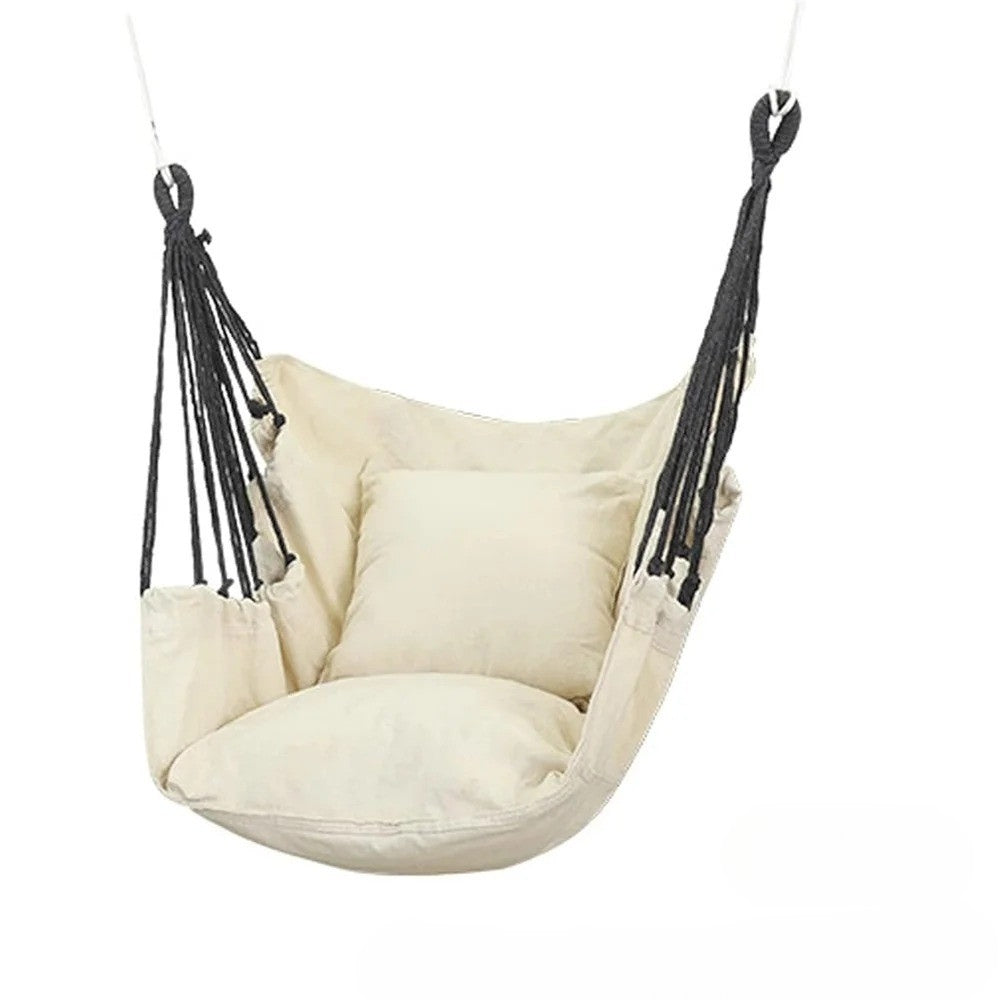 Chaise Hamac Suspendue – Toile Coton / Polyester – Portable – Extérieur / Camping / Terrasse – À Fixer
