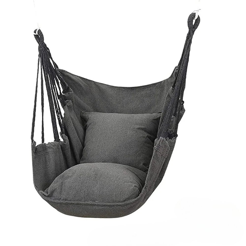 Chaise Hamac Suspendue – Toile Coton / Polyester – Portable – Extérieur / Camping / Terrasse – À Fixer