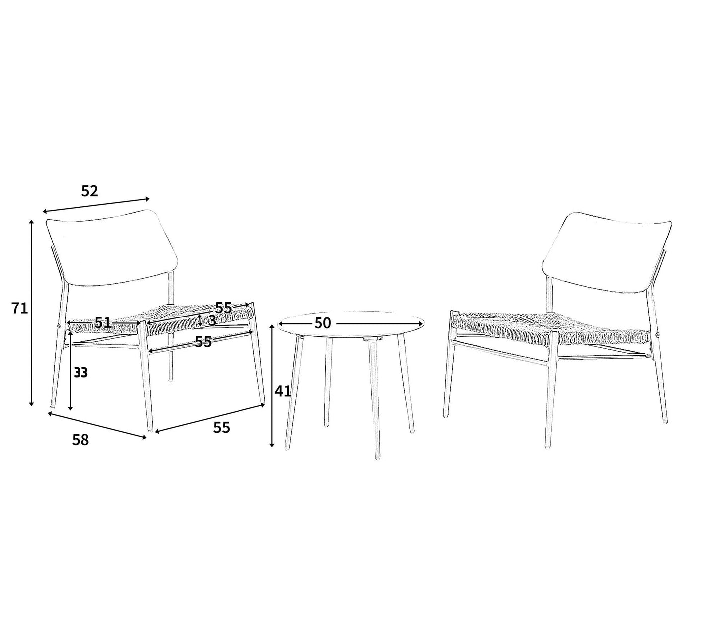 Ensemble Mobilier de Jardin 3 Pièces – Aluminium & Rotin PE – 2 Chaises avec Coussins + Table Basse – Extérieur