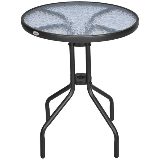 Table de Jardin Ronde Ø 60 cm – Métal & Verre Trempé – Extérieur / Intérieur – Noire