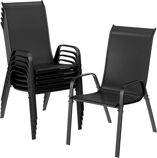 Lot de 6 Chaises de Jardin Empilables – Acier & Tissu Teslin – Dossier Haut – Extérieur
