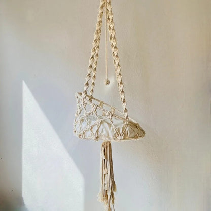 Panier Hamac Suspendu pour Chat – Corde Tressée Artisanale – Coussin Amovible – Intérieur