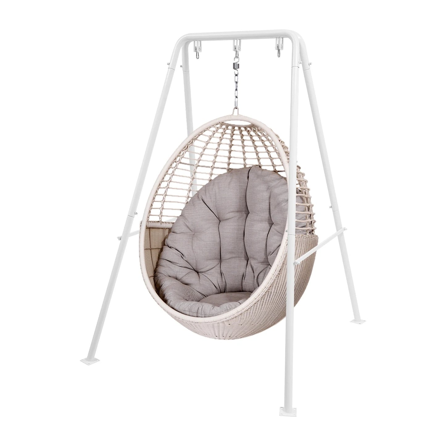 Support au Sol pour Chaise Suspendue – Structure Triangulaire – Fer Thermolaqué – Intérieur / Extérieur – Blanc
