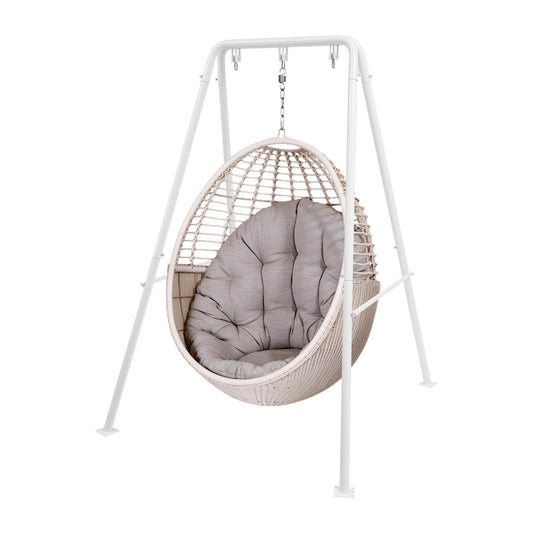 Support au Sol pour Chaise Suspendue – Structure Triangulaire – Fer Thermolaqué – Intérieur / Extérieur – Blanc