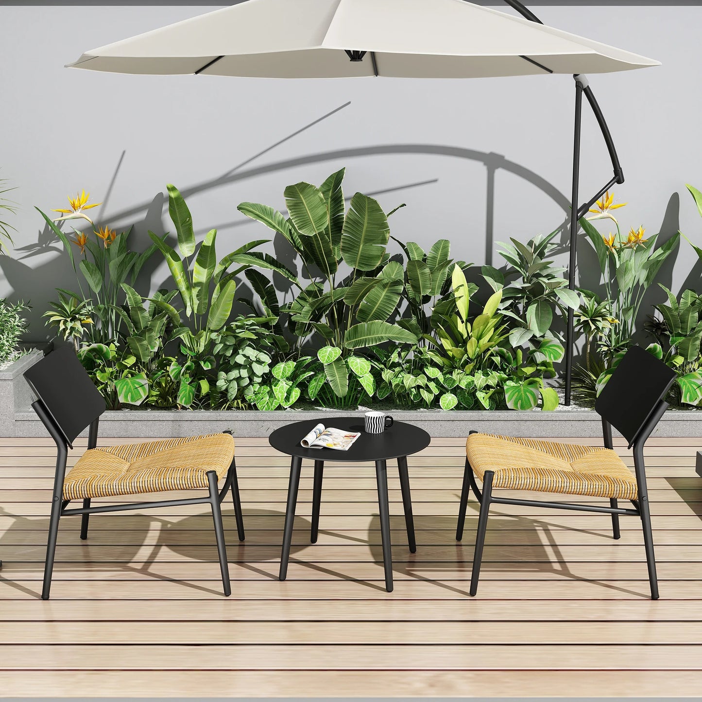 Ensemble Mobilier de Jardin 3 Pièces – Aluminium & Rotin PE – 2 Chaises avec Coussins + Table Basse – Extérieur