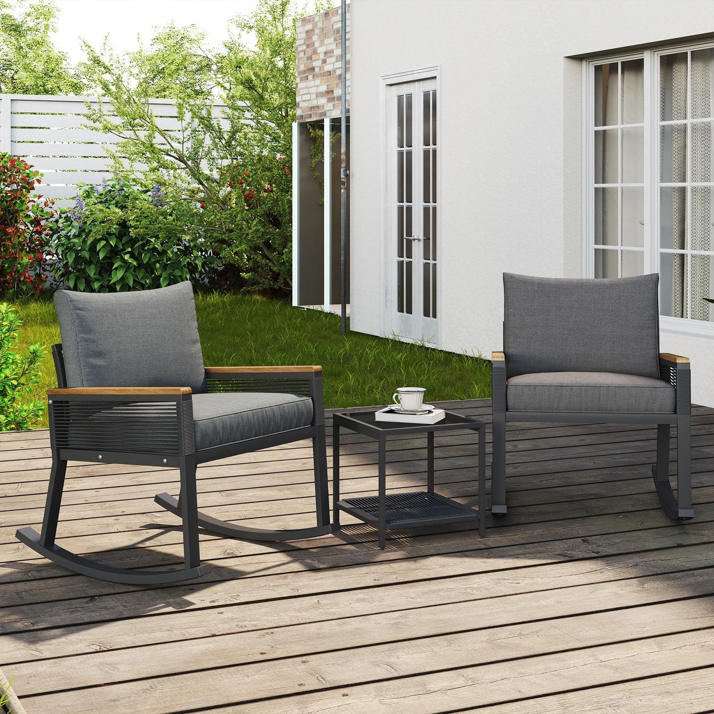 Rocking chair set with glass coffee table with UL 