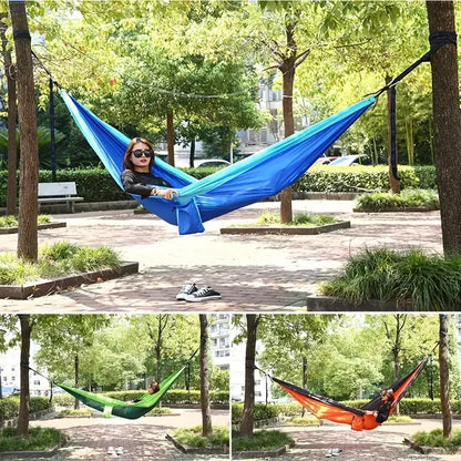 Hamac de Camping Double – Nylon Léger – 200 à 250 kg – Avec Sangles – Extérieur – Portable