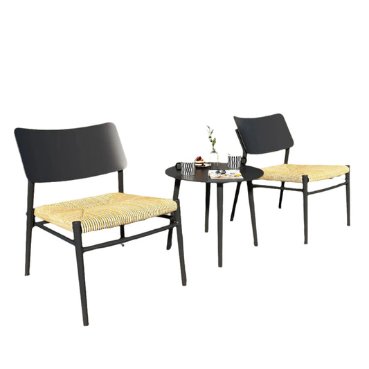 Ensemble Mobilier de Jardin 3 Pièces – Aluminium & Rotin PE – 2 Chaises avec Coussins + Table Basse – Extérieur