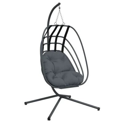 Chaise Œuf Suspendue avec Support Autoportant – Noir / Anthracite – Acier & Polypropylène – Intérieur / Extérieur